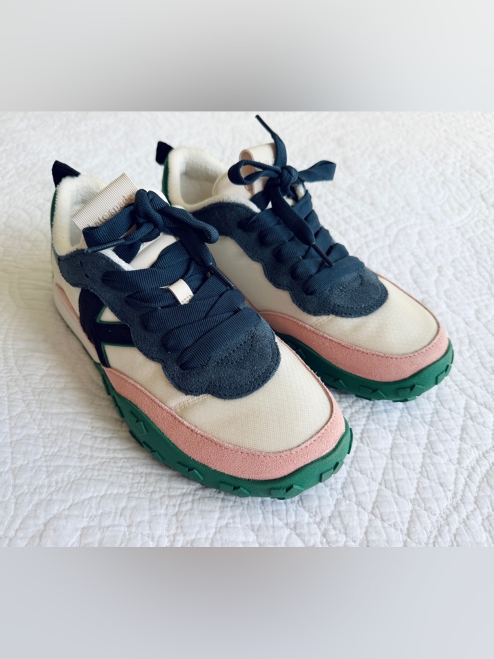 Kate Spade New York K as in Kate Sneaker Green Cream Leather Women's Size 10.5 B